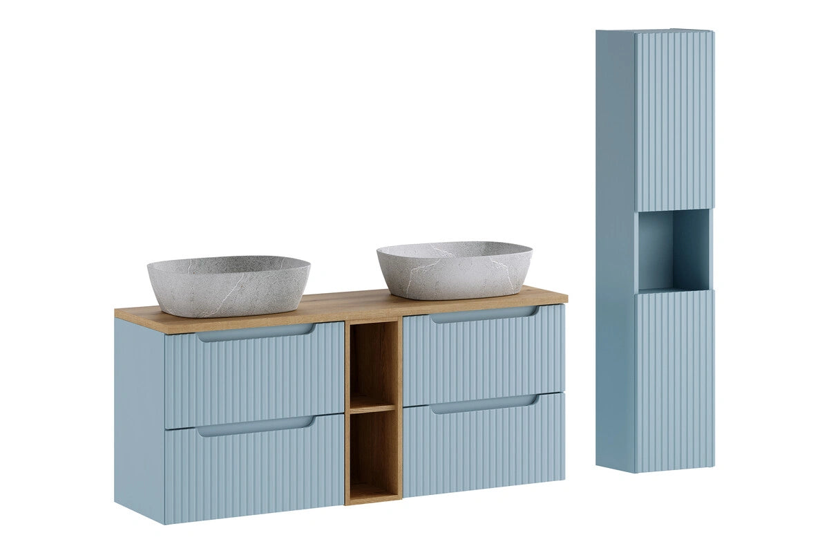 Ensemble salle de bain Nova bleu sky 140 cm double vasque gris céramique avec colonne