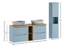 Ensemble salle de bain Nova bleu sky 140 cm double vasque gris céramique avec colonne
