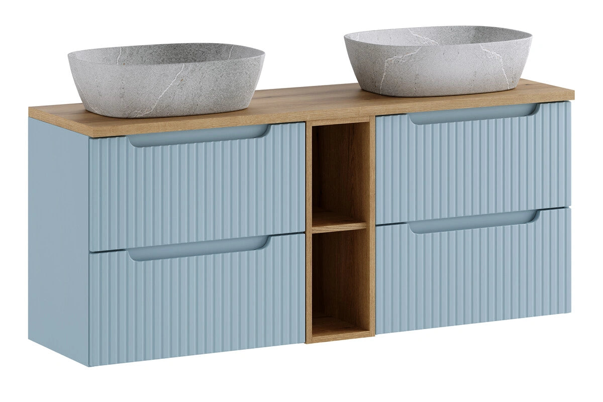 Meuble salle de bain Nova bleu sky 140 cm double vasque gris céramique niche ouverte