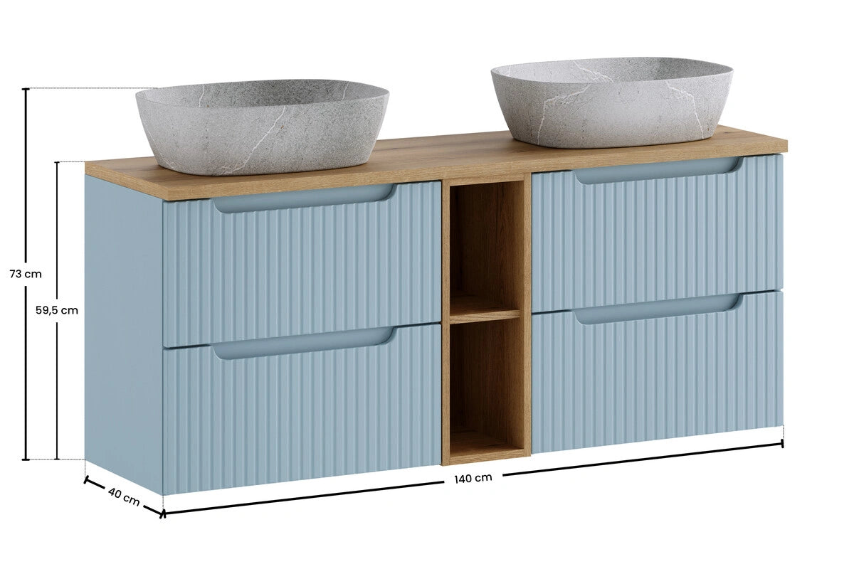 Meuble salle de bain Nova bleu sky 140 cm double vasque gris céramique niche ouverte