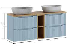 Meuble salle de bain Nova bleu sky 140 cm double vasque gris céramique niche ouverte