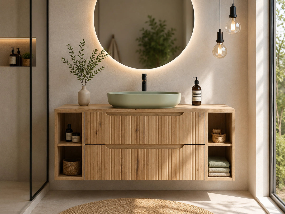 Meuble salle de bain Nova bois clair 120 cm avec vasque River vert sauge