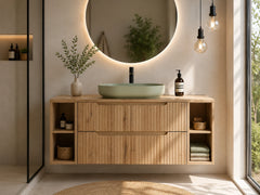 Meuble salle de bain Nova bois clair 120 cm avec vasque River vert sauge