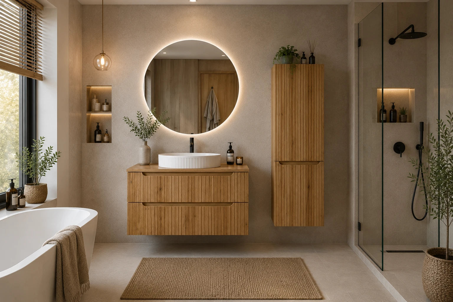 Meuble simple 80 cm avec vasque à poser et 2 tiroirs Nova chêne naturel