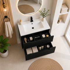 Meuble simple 60 cm avec vasque encastrée et 2 tiroirs Nova noir