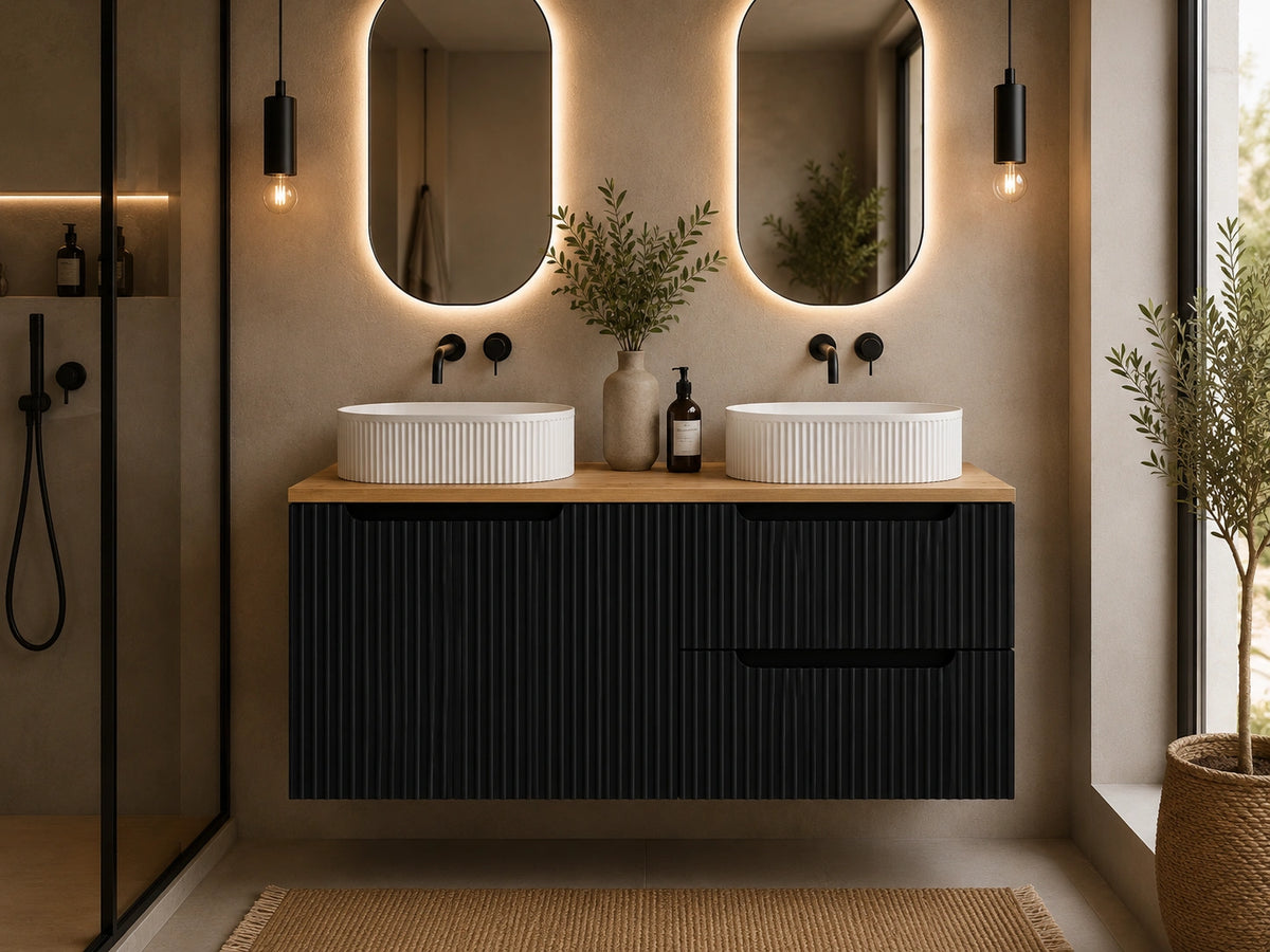 Meuble salle de bain Nova noir et chêne 120 cm double vasque à poser