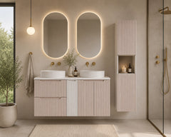 Ensemble salle de bain Nova cachemire et blanc 140 cm double vasque avec colonne