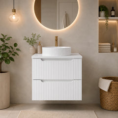 Meuble simple 60 cm avec vasque à poser et 2 tiroirs Nova blanc
