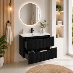 Meuble simple 80 cm avec vasque encastrée et 2 tiroirs Nova noir