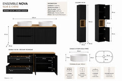 Ensemble salle de bain Nova noir et chêne 120 cm double vasque avec colonne