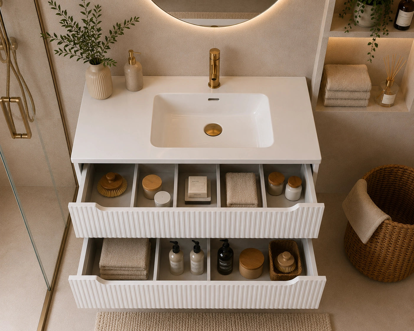 Meuble simple 60 cm avec vasque encastrée et 2 tiroirs Nova blanc