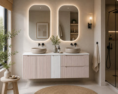 Meuble salle de bain Nova cachemire et blanc 140 cm double vasque niche fermée