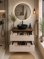Meuble simple 60 cm avec vasque à poser et 2 tiroirs Nova cachemire