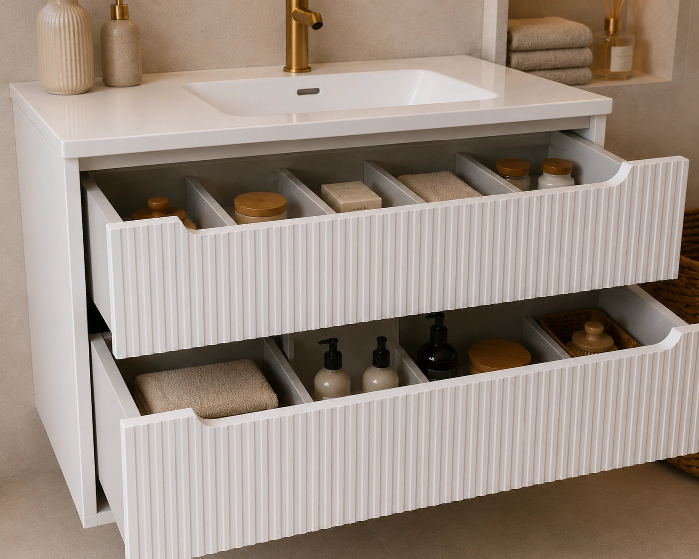 Meuble simple 60 cm avec vasque encastrée et 2 tiroirs Nova blanc