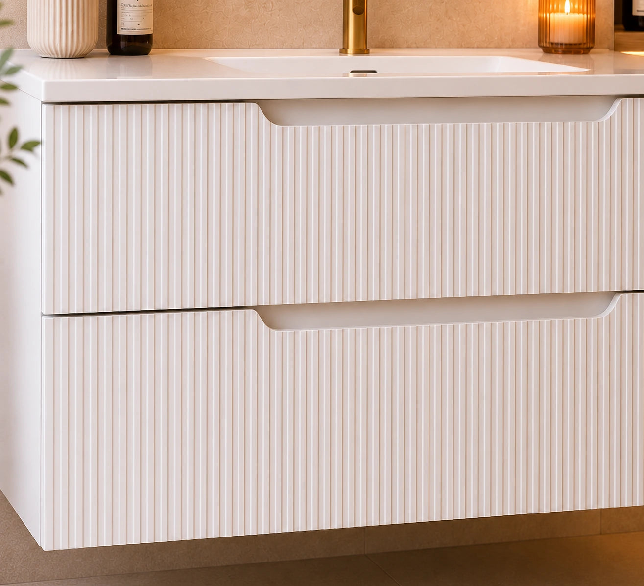 Meuble simple 80 cm avec vasque encastrée et 2 tiroirs Nova blanc
