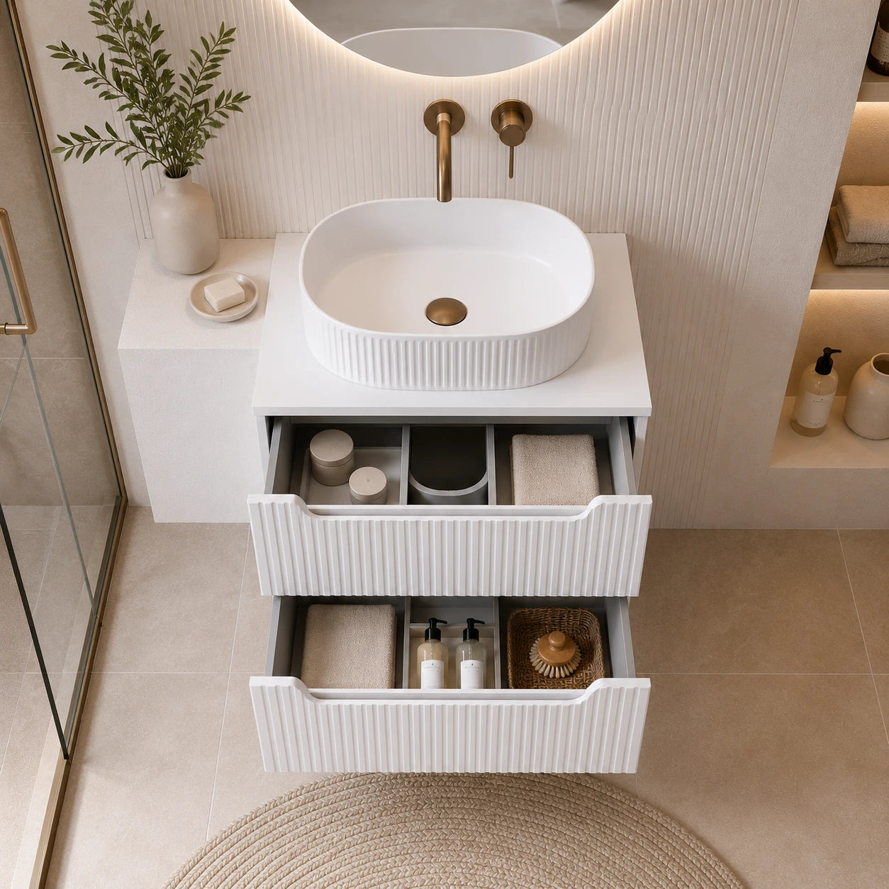 Meuble simple 60 cm avec vasque à poser et 2 tiroirs Nova blanc