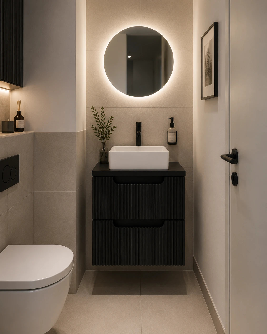 Meuble simple 50 cm avec vasque à poser et 2 tiroirs Nova noir