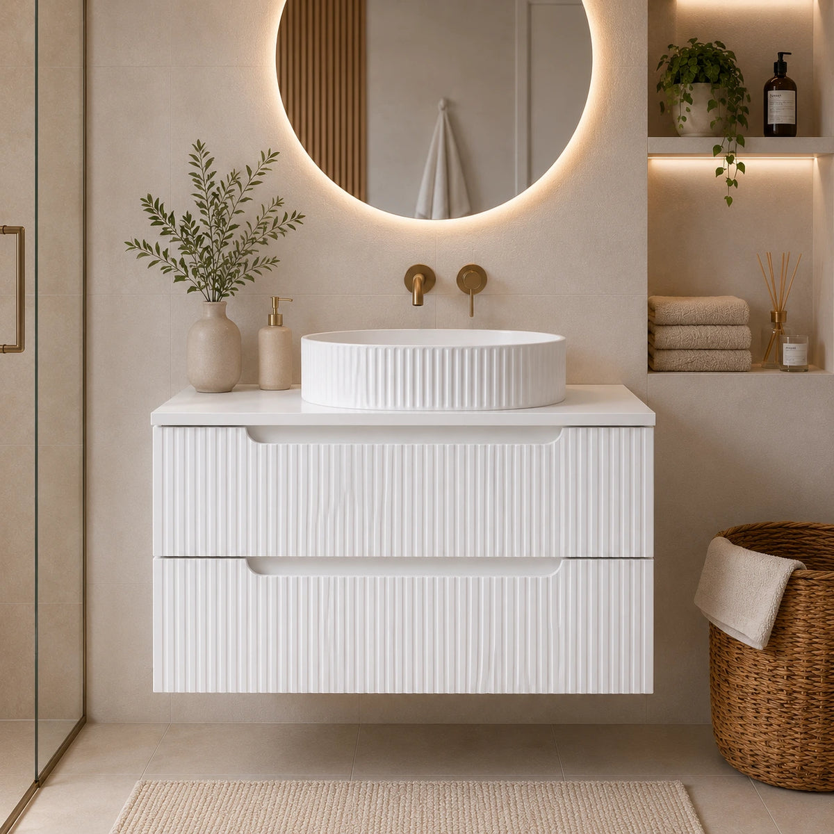 Meuble simple 80 cm avec vasque à poser et 2 tiroirs Nova blanc
