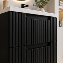 Meuble simple 60 cm avec vasque encastrée et 2 tiroirs Nova noir