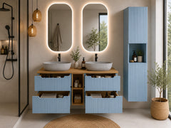 Ensemble salle de bain Nova bleu sky 140 cm double vasque gris céramique avec colonne