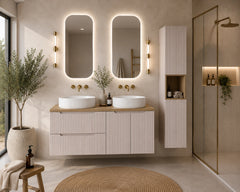 Ensemble salle de bain Nova cachemire 120 cm double vasque blanche avec colonne