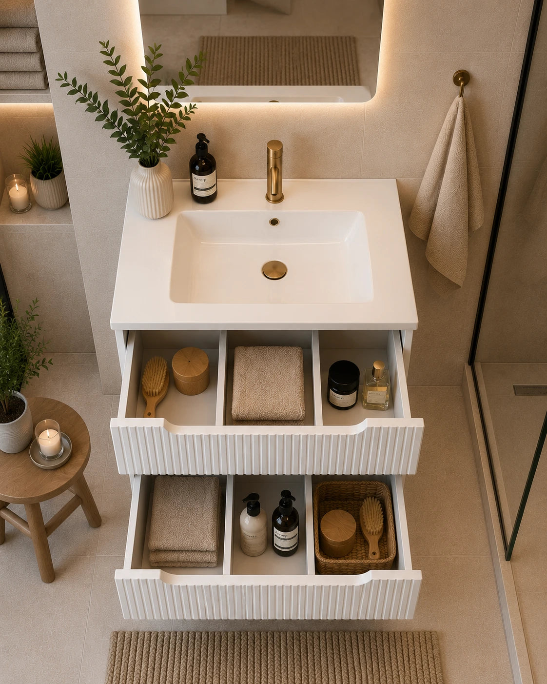 Meuble simple 50 cm avec vasque encastrée et 2 tiroirs Nova blanc
