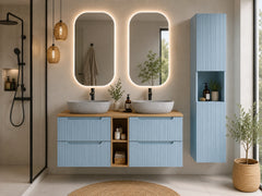 Ensemble salle de bain Nova bleu sky 140 cm double vasque gris céramique avec colonne