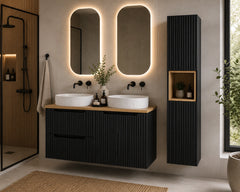 Ensemble salle de bain Nova noir et chêne 120 cm double vasque avec colonne