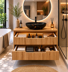 Meuble simple 60 cm avec vasque à poser et 2 tiroirs Nova chêne naturel