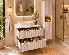Ensemble salle de bain Nova cachemire 80 cm 2 tiroirs vasque à poser avec colonne