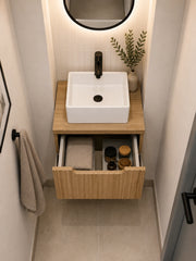 Meuble simple 50 cm avec vasque à poser et 2 tiroirs Nova chêne naturel