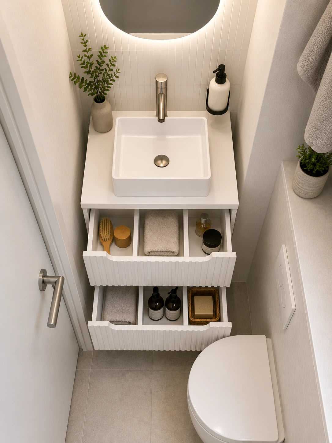 Meuble simple 50 cm avec vasque à poser et 2 tiroirs Nova blanc