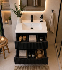 Meuble simple 50 cm avec vasque encastrée et 2 tiroirs Nova noir
