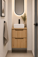 Meuble simple 50 cm avec vasque à poser et 2 tiroirs Nova chêne naturel