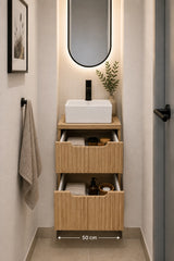 Meuble simple 50 cm avec vasque à poser et 2 tiroirs Nova chêne naturel