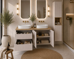 Ensemble salle de bain Nova cachemire 120 cm double vasque blanche avec colonne