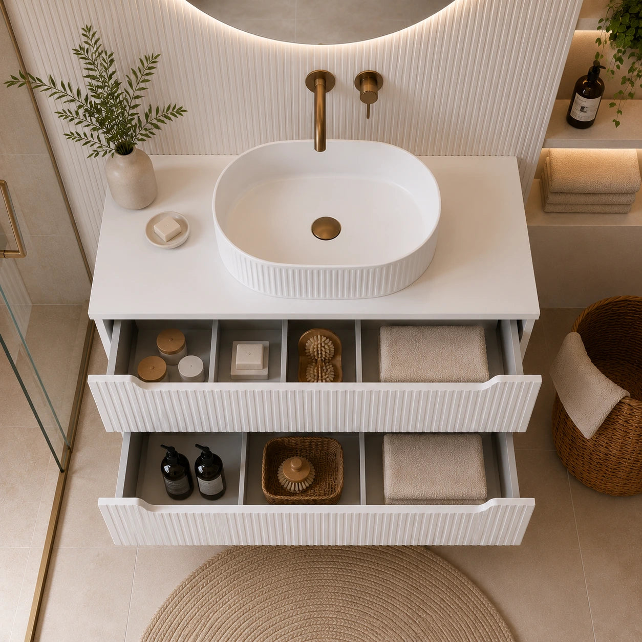 Meuble simple 80 cm avec vasque à poser et 2 tiroirs Nova blanc