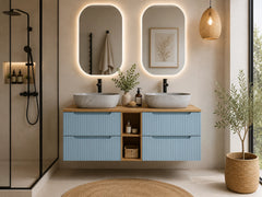 Meuble salle de bain Nova bleu sky 140 cm double vasque gris céramique niche ouverte