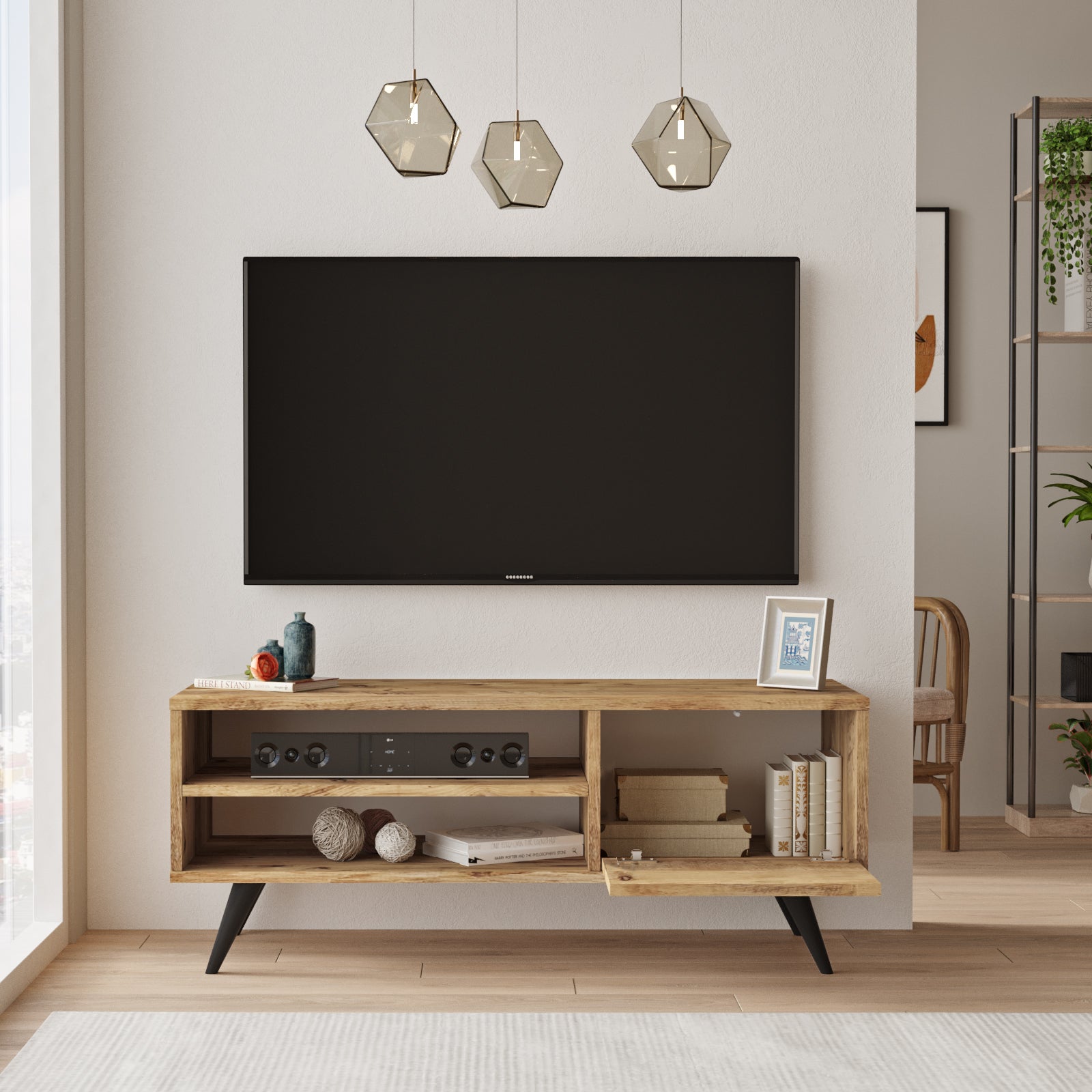 bois-Élégant meuble TV HALCYON-parfait pour salon contemporain-structure en bois durable