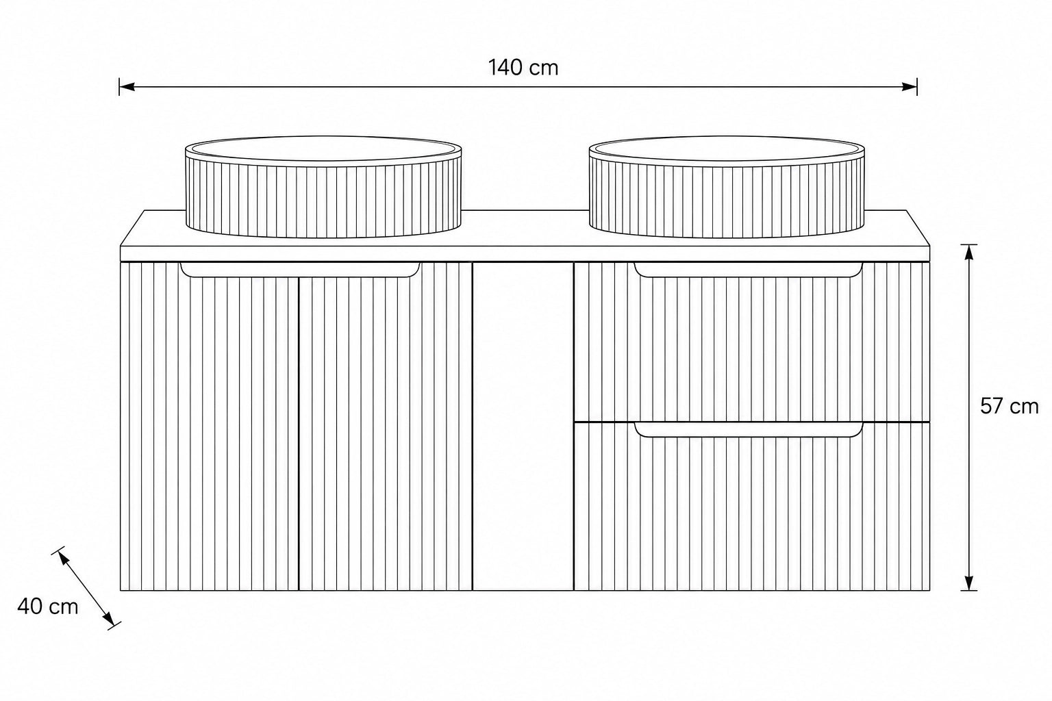 Meuble salle de bain Nova blanc 140 cm double vasque à poser avec niche centrale fermée