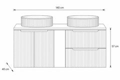 Meuble salle de bain Nova blanc 140 cm double vasque à poser avec niche centrale fermée