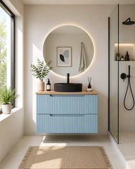 Meuble simple 60 cm avec vasque à poser et 2 tiroirs Nova bleu sky