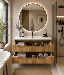 Meuble simple 80 cm avec vasque encastrée et 2 tiroirs Nova chêne naturel