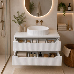 Meuble simple 80 cm avec vasque à poser et 2 tiroirs Nova blanc