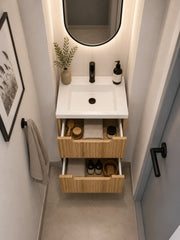 Meuble simple 50 cm avec vasque encastrée et 2 tiroirs Nova chêne naturel