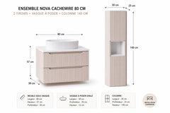 Ensemble salle de bain Nova cachemire 80 cm 2 tiroirs vasque à poser avec colonne