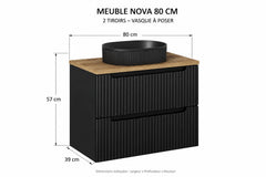 Meuble salle de bain Nova noir et chêne 80 cm vasque noire à poser