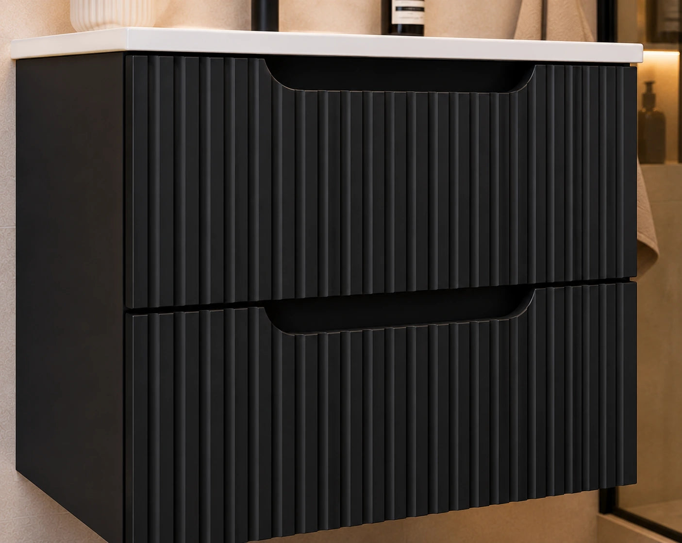 Meuble simple 50 cm avec vasque encastrée et 2 tiroirs Nova noir