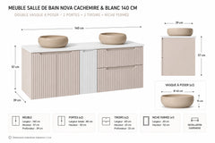Meuble salle de bain Nova cachemire et blanc 140 cm double vasque niche fermée