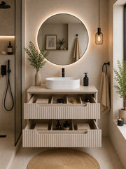 Meuble simple 80 cm avec vasque à poser et 2 tiroirs Nova cachemire